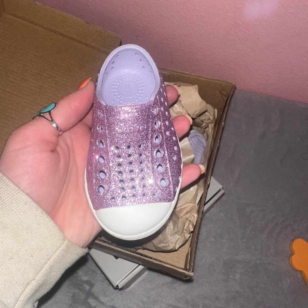 Native Shoes Glittery Lavender Kids Sneakers